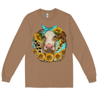 Toasted Coconut simmental heifer with sunflowers and leopard Long Sleeve Tee - LillyAllenDesigns