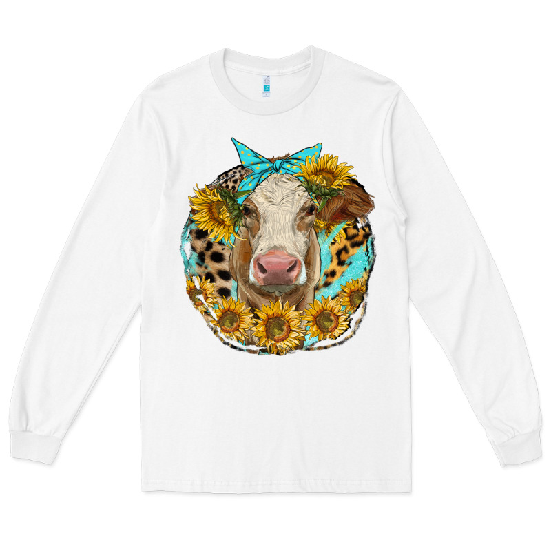 Simmental Heifer With Sunflowers And Leopard Long Sleeve Tee by LillyAllenDesigns | Teevron