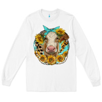 White simmental heifer with sunflowers and leopard Long Sleeve Tee - LillyAllenDesigns