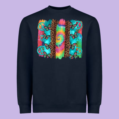 Hippie Peace Sign Butterfly Leopard And Tie Dye Brushstroke Heavyweight Sweatshirt Designed By Artiststas