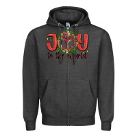 Charcoal Heather joy to the world Zipper Hoodie - MaliasSmallBusiness