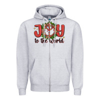 Heather Grey joy to the world Zipper Hoodie - MaliasSmallBusiness