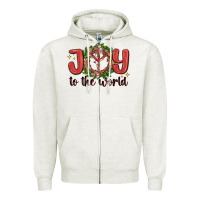 Oatmeal Heather joy to the world Zipper Hoodie - MaliasSmallBusiness