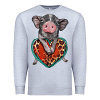 Heather Grey baby pig with leopard heart Premium Sweatshirt - BarkalooDesign