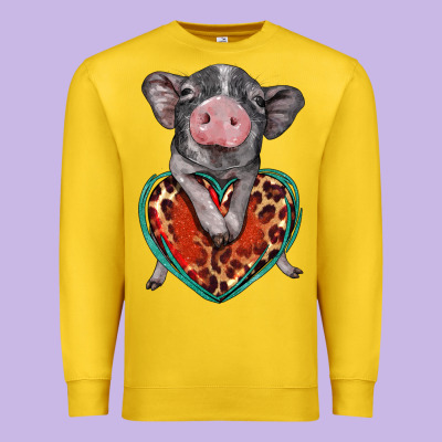 Baby Pig With Leopard Heart Premium Sweatshirt Designed By Barkaloodesign