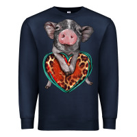 Navy baby pig with leopard heart Premium Sweatshirt - BarkalooDesign