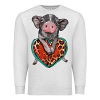 Oatmeal Heather baby pig with leopard heart Premium Sweatshirt - BarkalooDesign