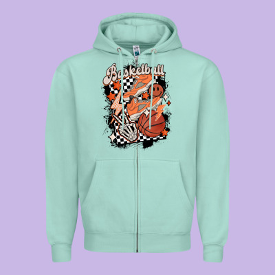 Checkered Retro Basketball Zipper Hoodie Designed By Maliassmallbusiness