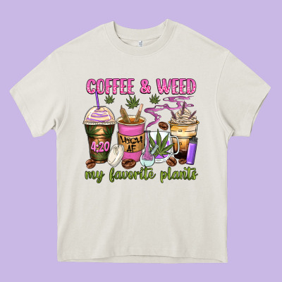 Coffee And Weed My Favorite Plants Heavy Core Tee Designed By Zillion Design Studio