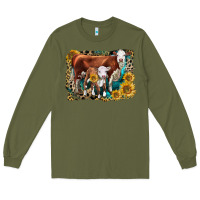 Army Green Hereford Cow and Hereford Calf With Leopard Long Sleeve Tee - LillyAllenDesigns