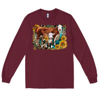 Burgundy Hereford Cow and Hereford Calf With Leopard Long Sleeve Tee - LillyAllenDesigns