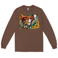 Chestnut Hereford Cow and Hereford Calf With Leopard Long Sleeve Tee - LillyAllenDesigns