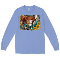Colony Blue Hereford Cow and Hereford Calf With Leopard Long Sleeve Tee - LillyAllenDesigns