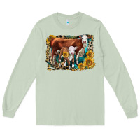 Matcha Hereford Cow and Hereford Calf With Leopard Long Sleeve Tee - LillyAllenDesigns