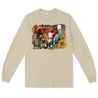Mushroom Hereford Cow and Hereford Calf With Leopard Long Sleeve Tee - LillyAllenDesigns