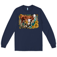 Navy Hereford Cow and Hereford Calf With Leopard Long Sleeve Tee - LillyAllenDesigns