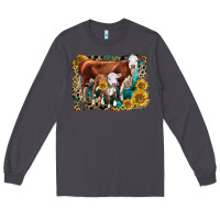 Smoke Hereford Cow and Hereford Calf With Leopard Long Sleeve Tee - LillyAllenDesigns