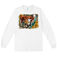 White Hereford Cow and Hereford Calf With Leopard Long Sleeve Tee - LillyAllenDesigns