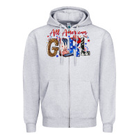 Heather Grey all american girl Zipper Hoodie - NancyCooperArtShop