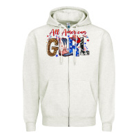 Oatmeal Heather all american girl Zipper Hoodie - NancyCooperArtShop
