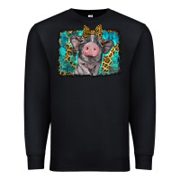 Black baby pig with leopard background Premium Sweatshirt - BarkalooDesign