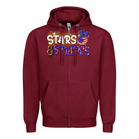 Burgundy stars and stripes Zipper Hoodie - NancyCooperArtShop