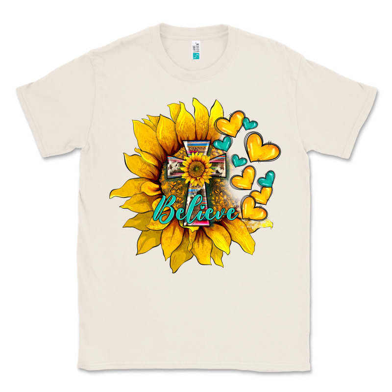 Western Sunflower  Cross Believe Classic Tee by BarkalooDesign | Teevron