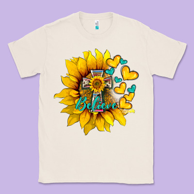 Western Sunflower  Cross Believe Classic Tee Designed By Barkaloodesign
