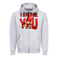 Heather Grey i gnome you with roses Zipper Hoodie - NancyCooperArtShop
