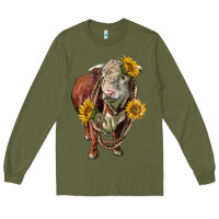 Army Green hereford bull rope and sunflowers Long Sleeve Tee - LillyAllenDesigns