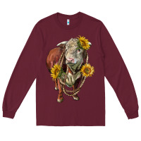 Burgundy hereford bull rope and sunflowers Long Sleeve Tee - LillyAllenDesigns