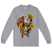 Heather Grey hereford bull rope and sunflowers Long Sleeve Tee - LillyAllenDesigns
