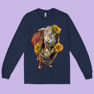 Hereford Bull Rope And Sunflowers Long Sleeve Tee Designed By Lillyallendesigns
