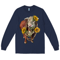 Navy hereford bull rope and sunflowers Long Sleeve Tee - LillyAllenDesigns
