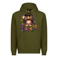 Army Green mardi gras teacher caucasian messy bun Premium Hoodie - texasbilliewilder