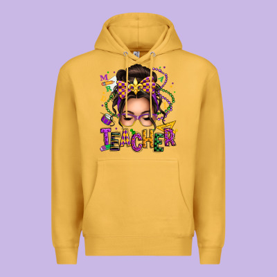 Mardi Gras Teacher Caucasian Messy Bun Premium Hoodie Designed By Texasbilliewilder