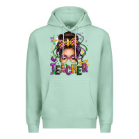 Seafoam mardi gras teacher caucasian messy bun Premium Hoodie - texasbilliewilder