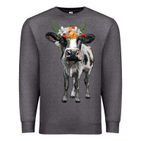 Charcoal Heather holstein cow floral wreath Premium Sweatshirt - BarkalooDesign