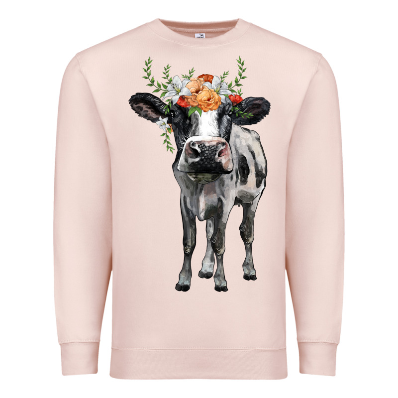 Holstein Cow Floral Wreath Premium Sweatshirt by BarkalooDesign | Teevron