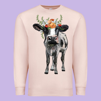 Holstein Cow Floral Wreath Premium Sweatshirt Designed By Barkaloodesign