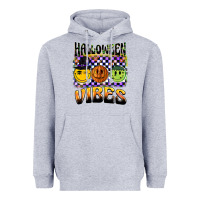 Heather Grey halloween vibes smiley face Heavyweight Hoodie - BarkalooDesign