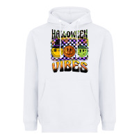 White halloween vibes smiley face Heavyweight Hoodie - BarkalooDesign