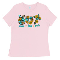 Bubblegum Pink peace love faith Ladies Tee - texasbilliewilder