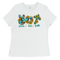 White peace love faith Ladies Tee - texasbilliewilder