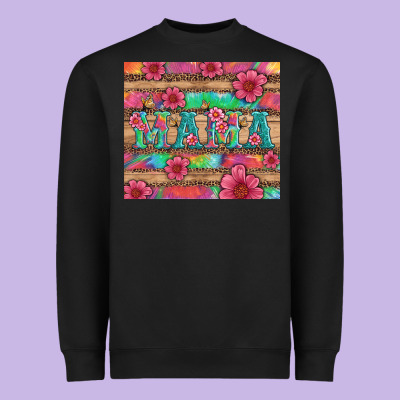 Mama With Tie Dye And Flowers Heavyweight Sweatshirt Designed By Artiststas