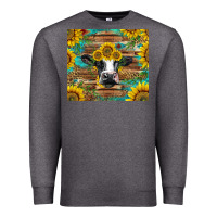 Charcoal Heather holstein cow with sunflowers Premium Sweatshirt - BarkalooDesign