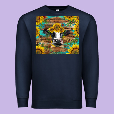 Holstein Cow With Sunflowers Premium Sweatshirt Designed By Barkaloodesign