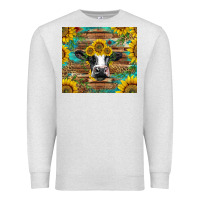 Oatmeal Heather holstein cow with sunflowers Premium Sweatshirt - BarkalooDesign