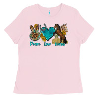 Bubblegum Pink peace love horses tbw Ladies Tee - texasbilliewilder