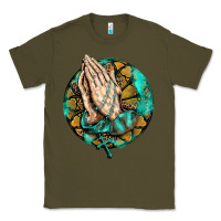 Army Green western praying hands prayer rosary  faith cross Classic Tee - BarkalooDesign